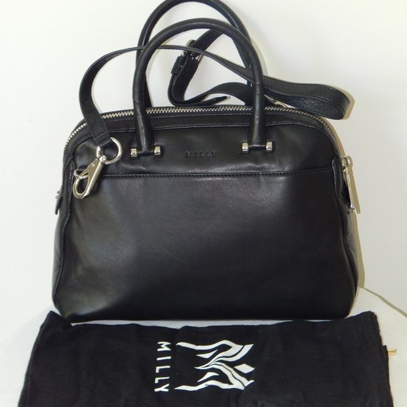 MILLY Black Lambskin Dome Coral Watersnake Panel Embellished LG Satchel Bag NWT - Picture 6 of 16